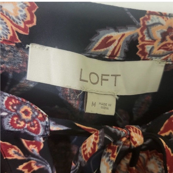 Loft Black Floral Peasant Blouse, New with Tag, Size M - Picture 7 of 7
